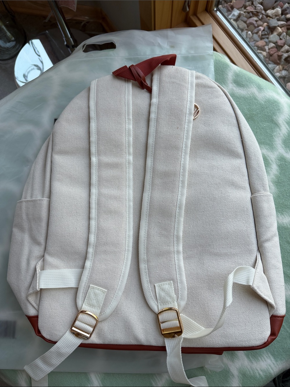NWT Canvas Backpack in Cream with Brown Trim - Casual Everyday Bag - Picture 9 of 12
